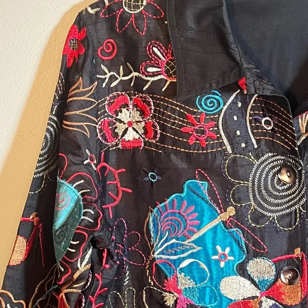LAURA ASHLEY  Silk Floral Embroidered Women's Jacket or Top SZ M